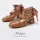 Iris Corolla Tulips Chunky Heel Shoes(Reservation/6 Colours/Full Payment Without Shipping)